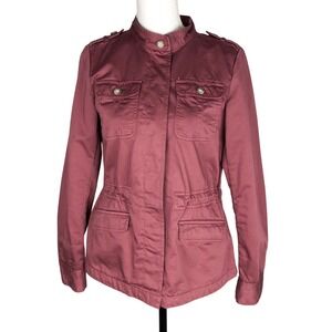 "ANN TAYLOR LOFT" Size XS Wine DRAWSTRING WAIST CARGO‎ UTILITY JACKET  Cotton